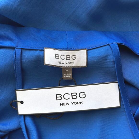 BCBG Satin Cowl Neck Halter Blouse Top in Olympian Blue - Picture 6 of 7